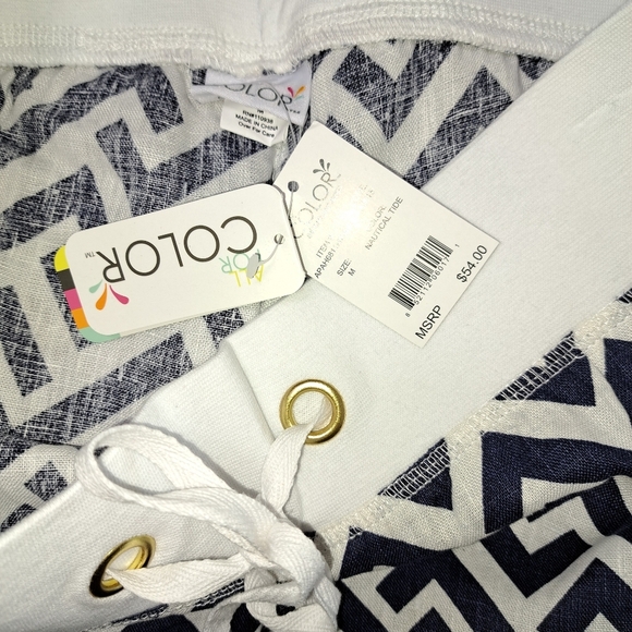 Women's Blue & White Linen Beach Pants Wide-leg Tie Waist Sizes S,M,L - Picture 5 of 7